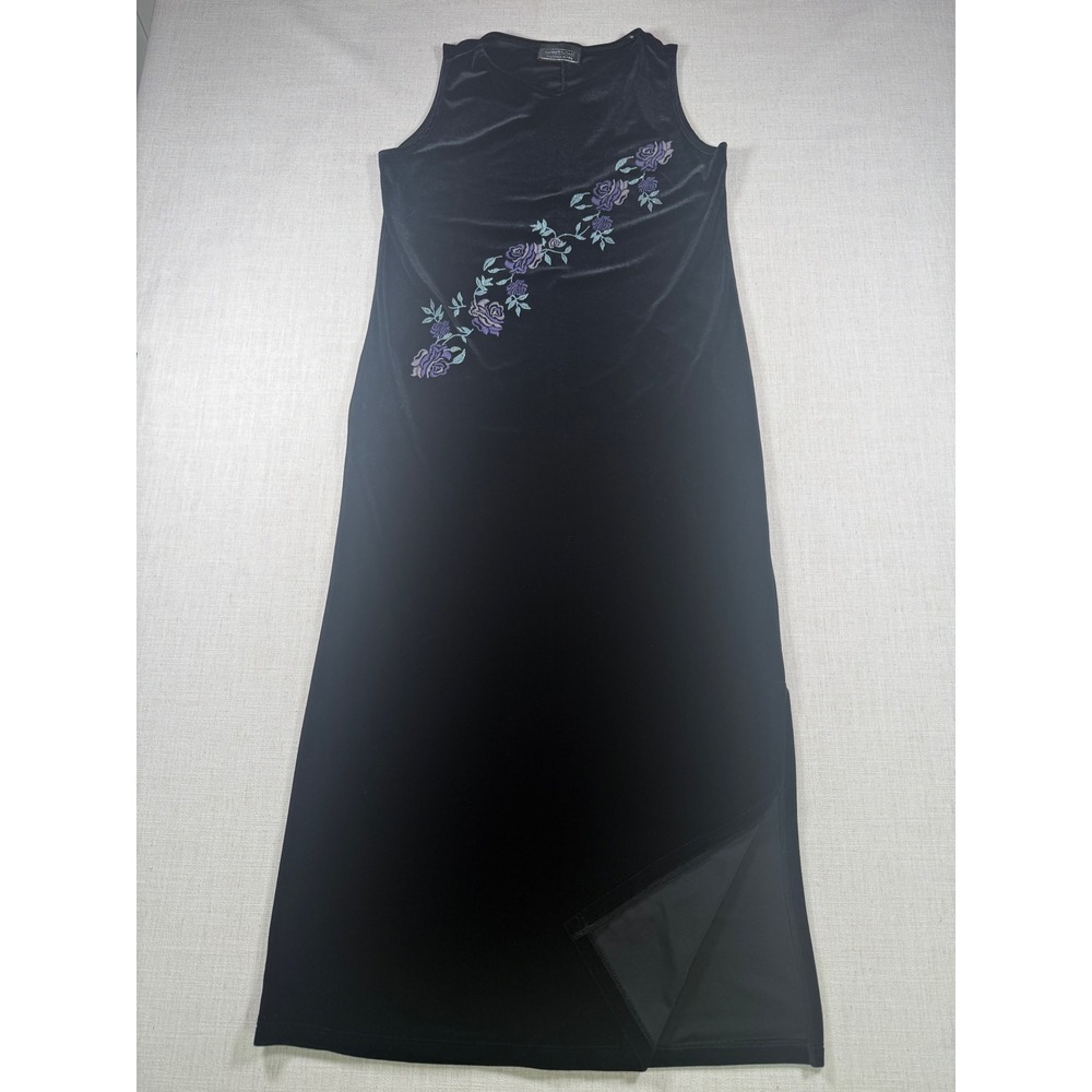 Impressions Millennium Edition Black Velvet Floral Sparkle Maxi Dress Sleeveless